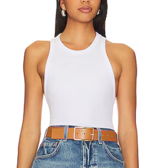 Intimately FP M white ribbed Brexley sleeveless tank thong bodysuit snap crotch - Picture 4 of 16